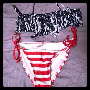 Fringe tube top American flag bikini